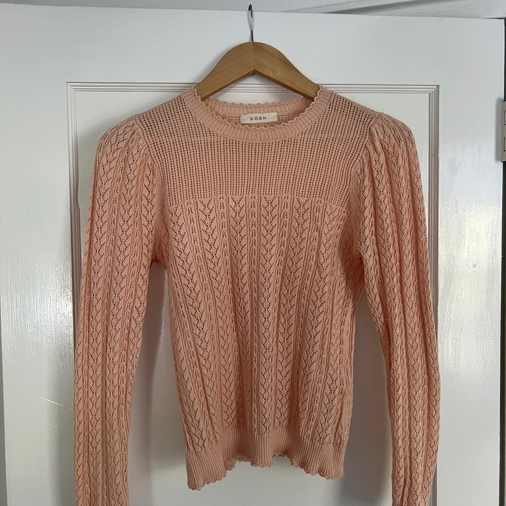 DOEN SOFINA PULLOVER SWEATER SEASHELL PINK POINTELLE